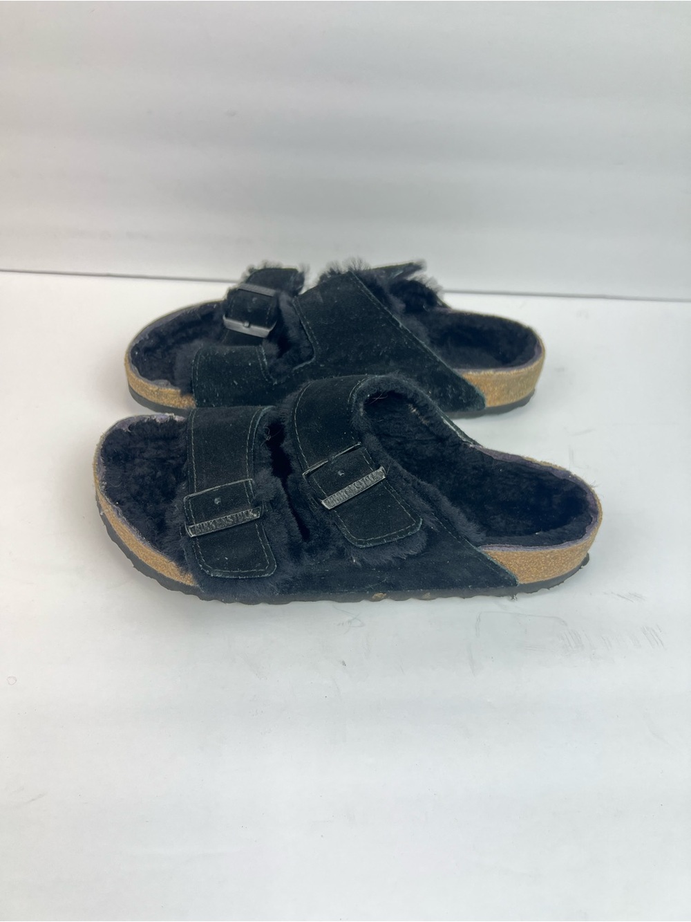 Birkenstock Black Faux Shearling Double Buckle Slides US 7 Euro 38 - Picture 8 of 8
